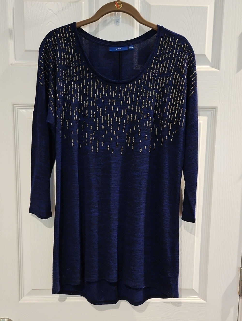 Apt. 9 Navy Long-Sleeve Tunic with Gold Bead Detail
